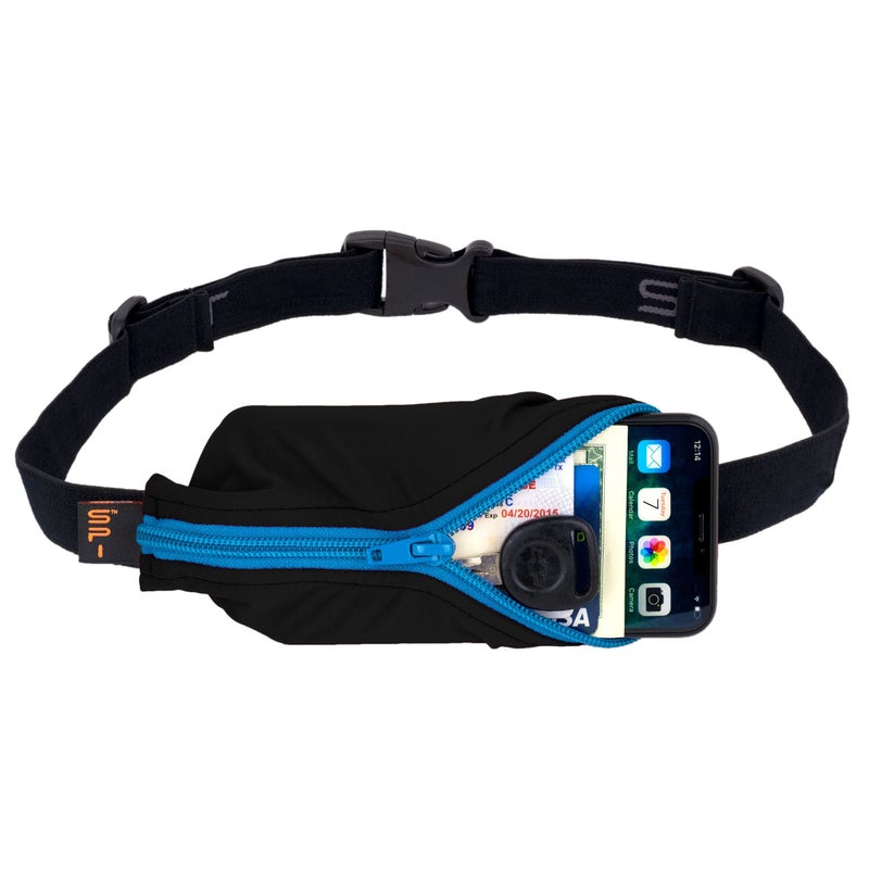 SPIbelt Running Belt for Women Men, Phone Holder for Running, Running Fanny Pack, Holder for Phone, Running Waist Pack, Adjustable Waist, [Fits All Phones]. Black with Turquoise Zipper - Image 1
